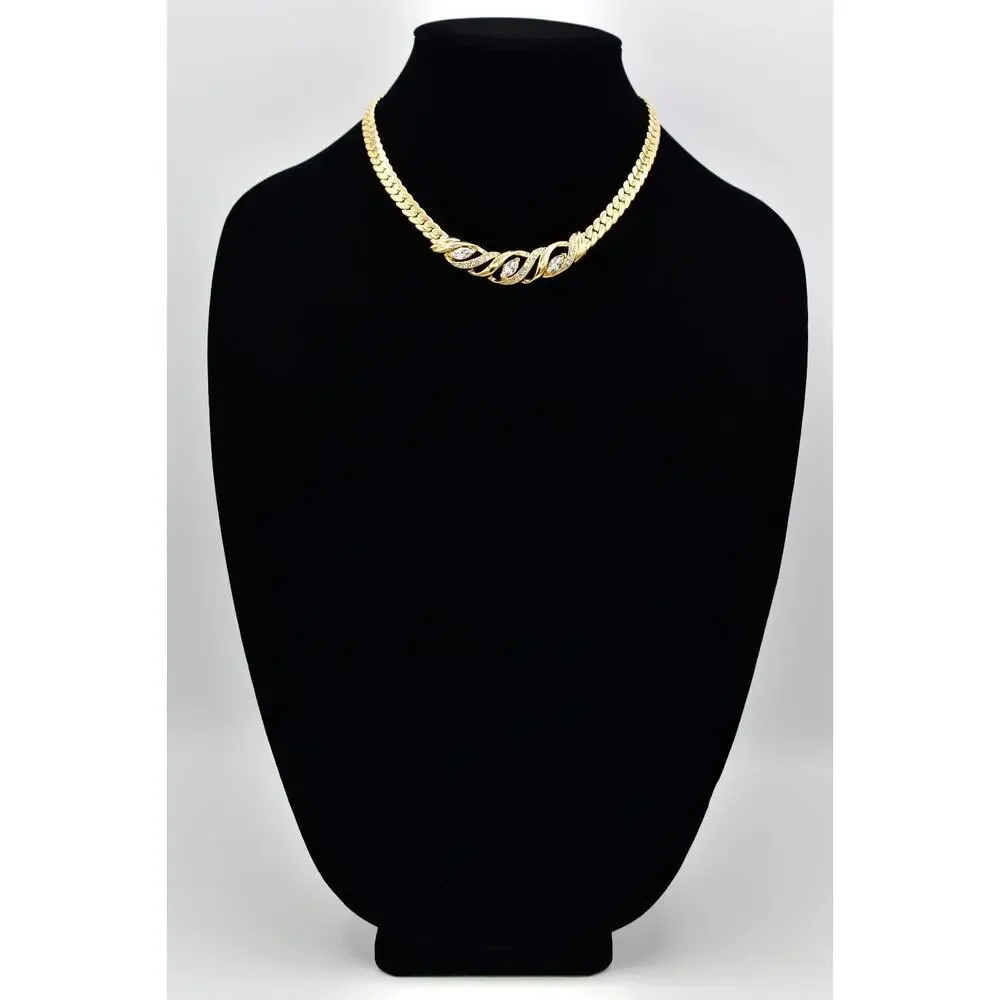 Trifari Vintage Crystal Collar Necklace Heavy Gold Chunky Signed 1960s BinBE